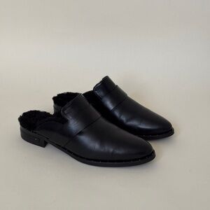 Freda Salvador Keen - Black Leather Women's Mules w/ fur lining